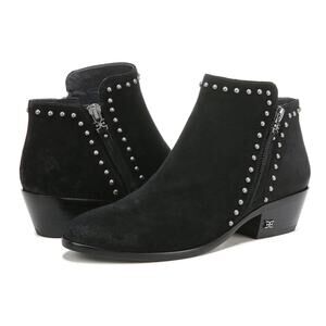 Sam Edelman Paola Black Stacked Heel Almond Toe Embellished Fashion Ankle Boots